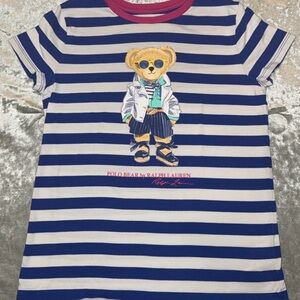 Polo by Ralph Lauren Kids Blue and White Striped Tee with Polo Bear